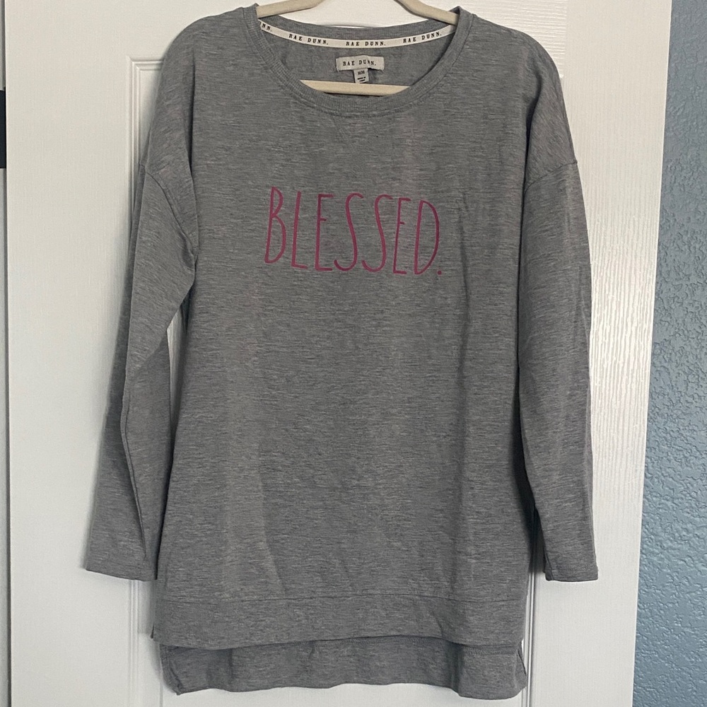 Rae Dunn Gray Long Sleeve 'Blessed' Sweatshirt